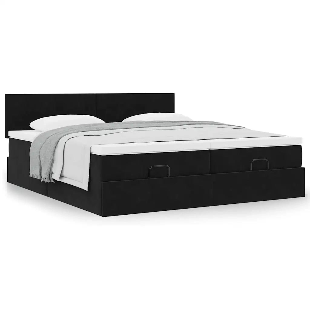 Struttura Letto Pouf con Materassi Nero 200x200 cm Velluto 3312064