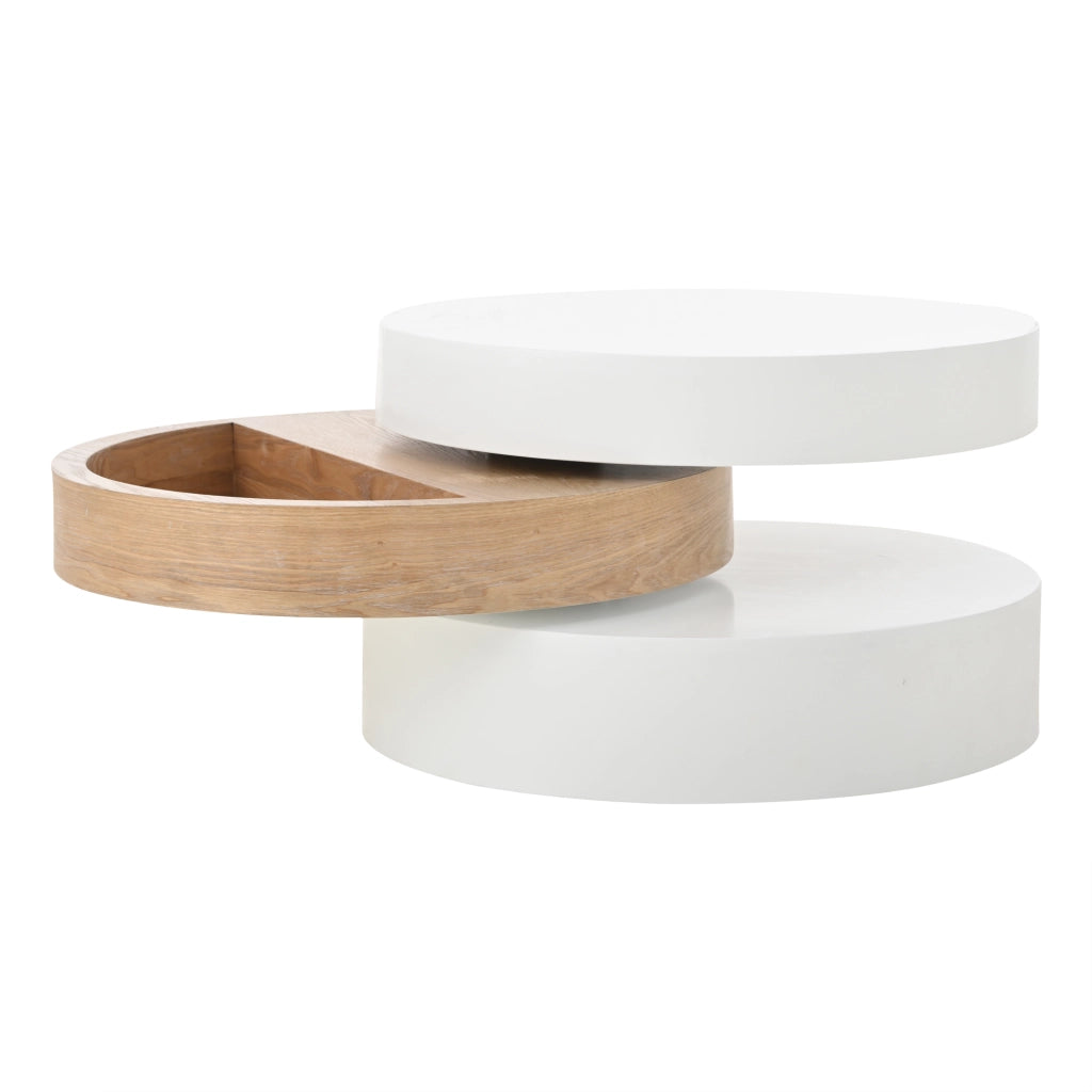 Tavolino da Salotto Girevole a 360 Gradi Bianco e Legno 60x60 cm