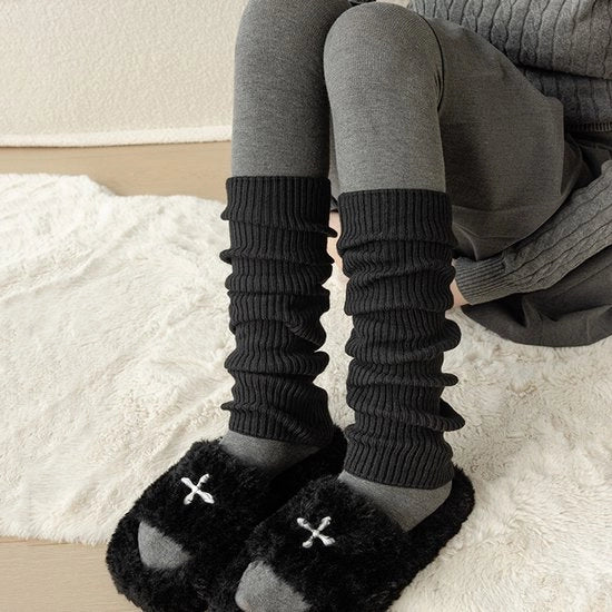 Calze a coste per donne, calze da overknee, adatti per la moda calda da stivali invernali, calze per stivali, calze per gambe, nero