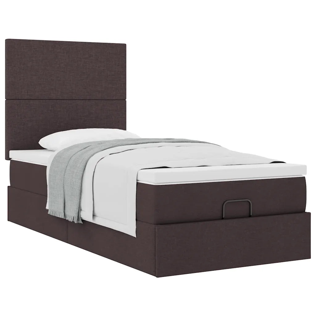 Pouf Letto con Materasso Marrone Scuro 90x200 cm in Tessuto 3313046