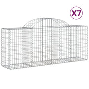 Cestini gabbioni recinzione a gabbia muro di contenimento ad arco 7 pezzi 200 x 50 x 80/100 cm ferro zincato argento 02_0041099