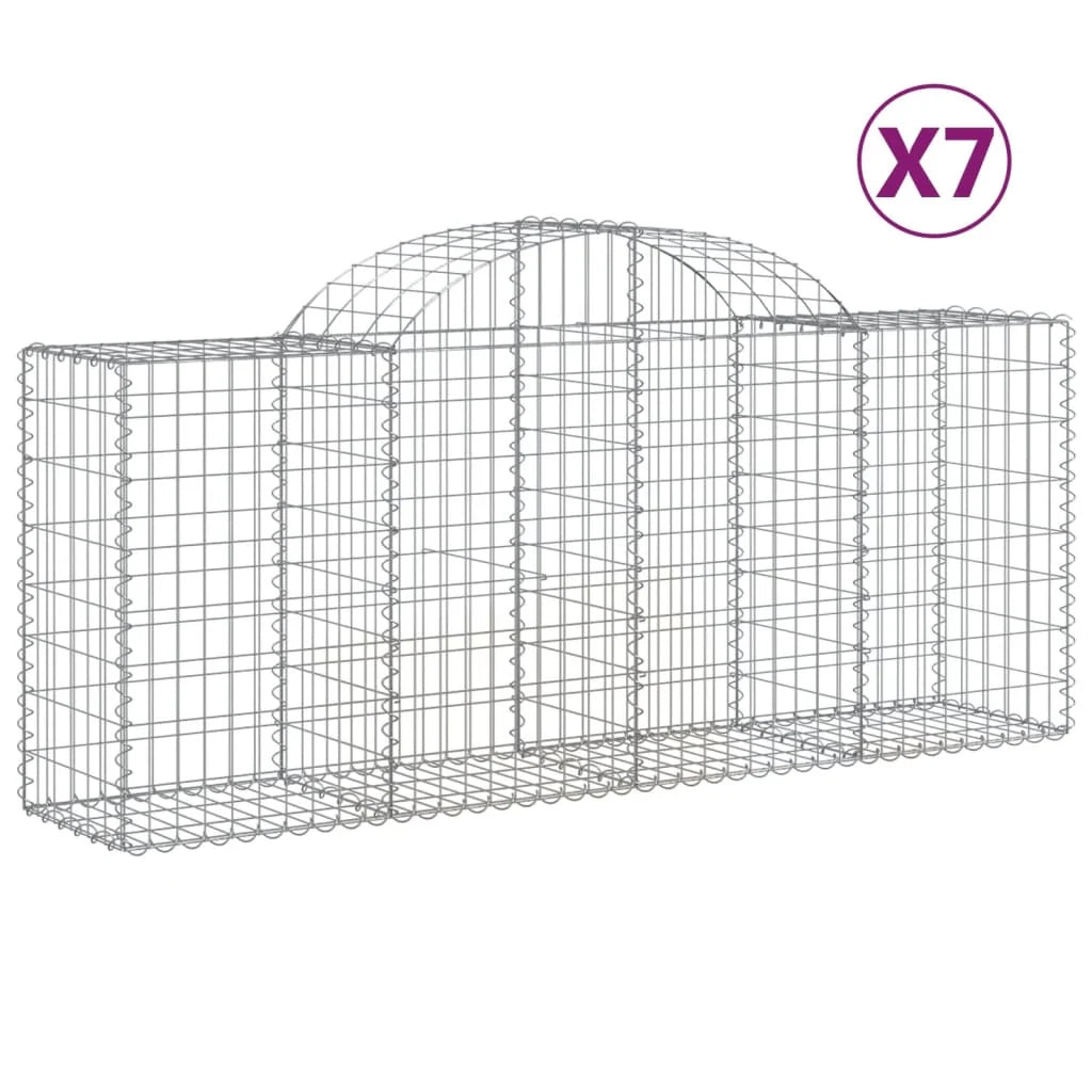 Cestini gabbioni recinzione a gabbia muro di contenimento ad arco 7 pezzi 200 x 50 x 80/100 cm ferro zincato argento 02_0041099