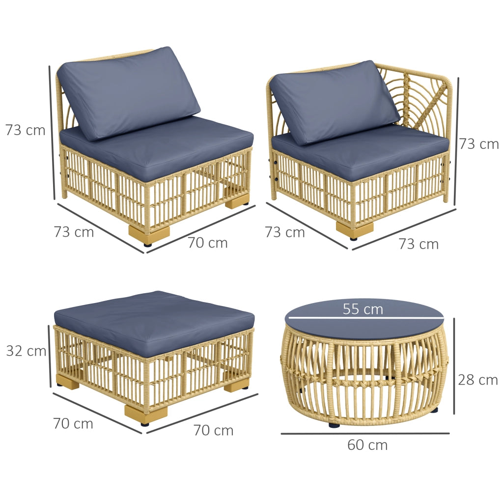 EasyComfort Set Salotto in Rattan da Giardino con Divano Modulabile, Cuscini e Tavolino da Caffè, Grigio