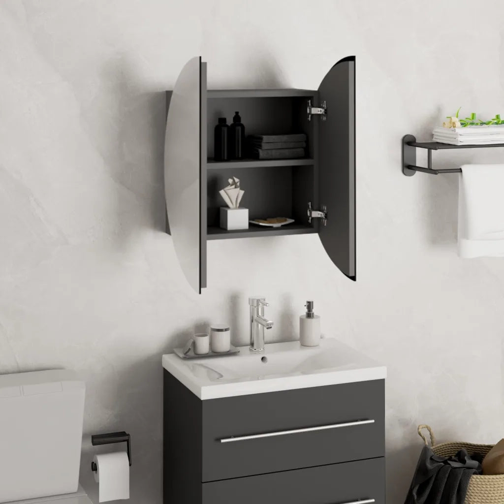 Armadio da Bagno con Specchio Rotondo e LED Grigio 40x40x17,5cm 345581