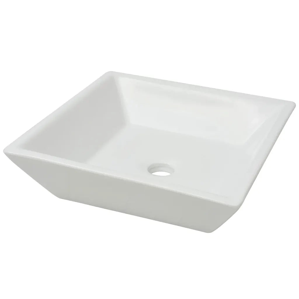 Lavandino-Lavello Quadrato in Ceramica Bianca 41,5x41,5x12 cm