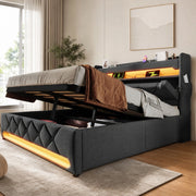 LETTO Contenitore 180x200 cm Lino Grigio con LED e porte USB