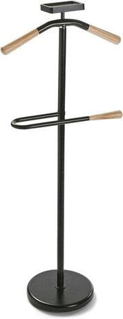 Nottorio multifunzionale con appendiabiti per abbigliamento – Design moderno con stantuffo in metallo – Nero e legno 108x44x25 cm