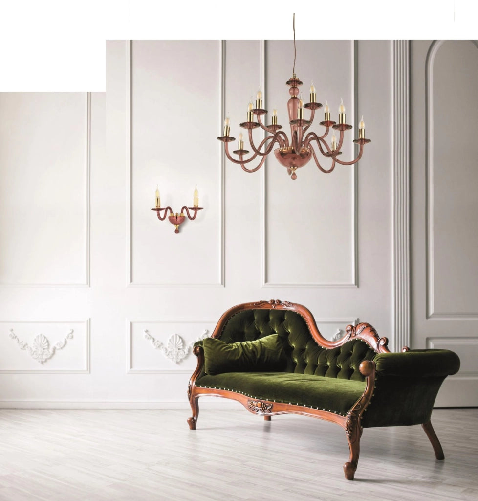 LAMPADARIO PAGANINI 12 LUCI BORGOGNA ORO ATTACCO E14 D.84CM