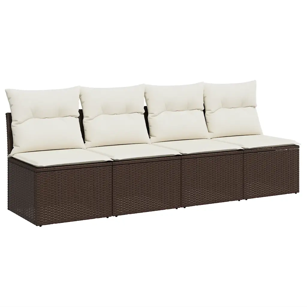 Divano da Giardino a 4 Posti-Sofa da giardino con Cuscini in Polyrattan Marrone