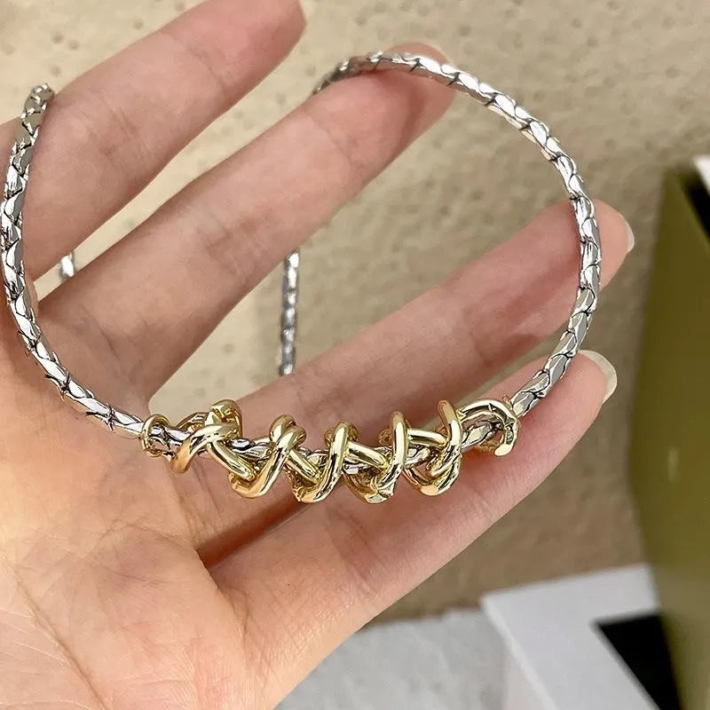 Collana vintage intrecciata in oro e argento, regalo di Natale o compleanno.