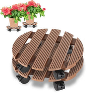 Due pezzi di Trolley per piante a rullo 30cm - Trolley per piante in WPC su ruote - ruote per vaso per piante in legno scuro