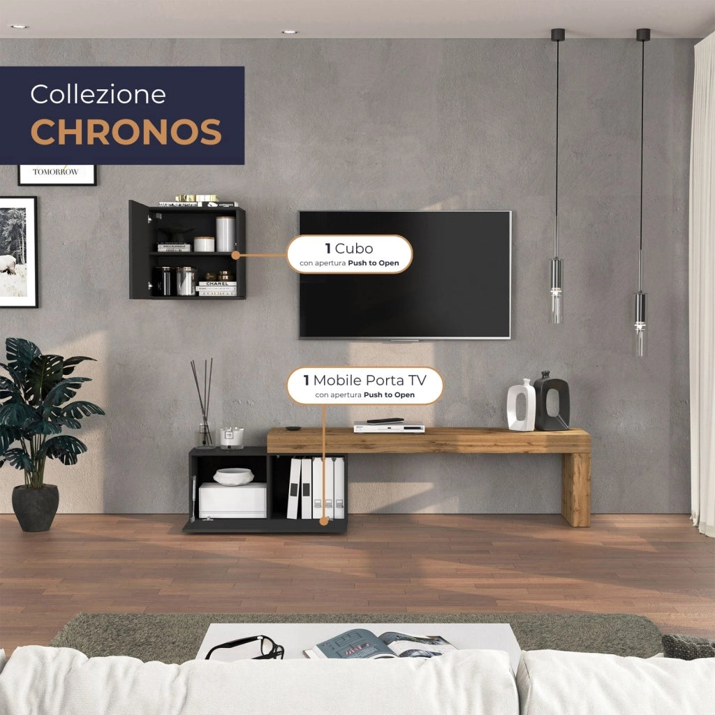 WHOUS Parete attrezzata Chronos set soggiorno antracite opaco e rovere 180/260x40 cm