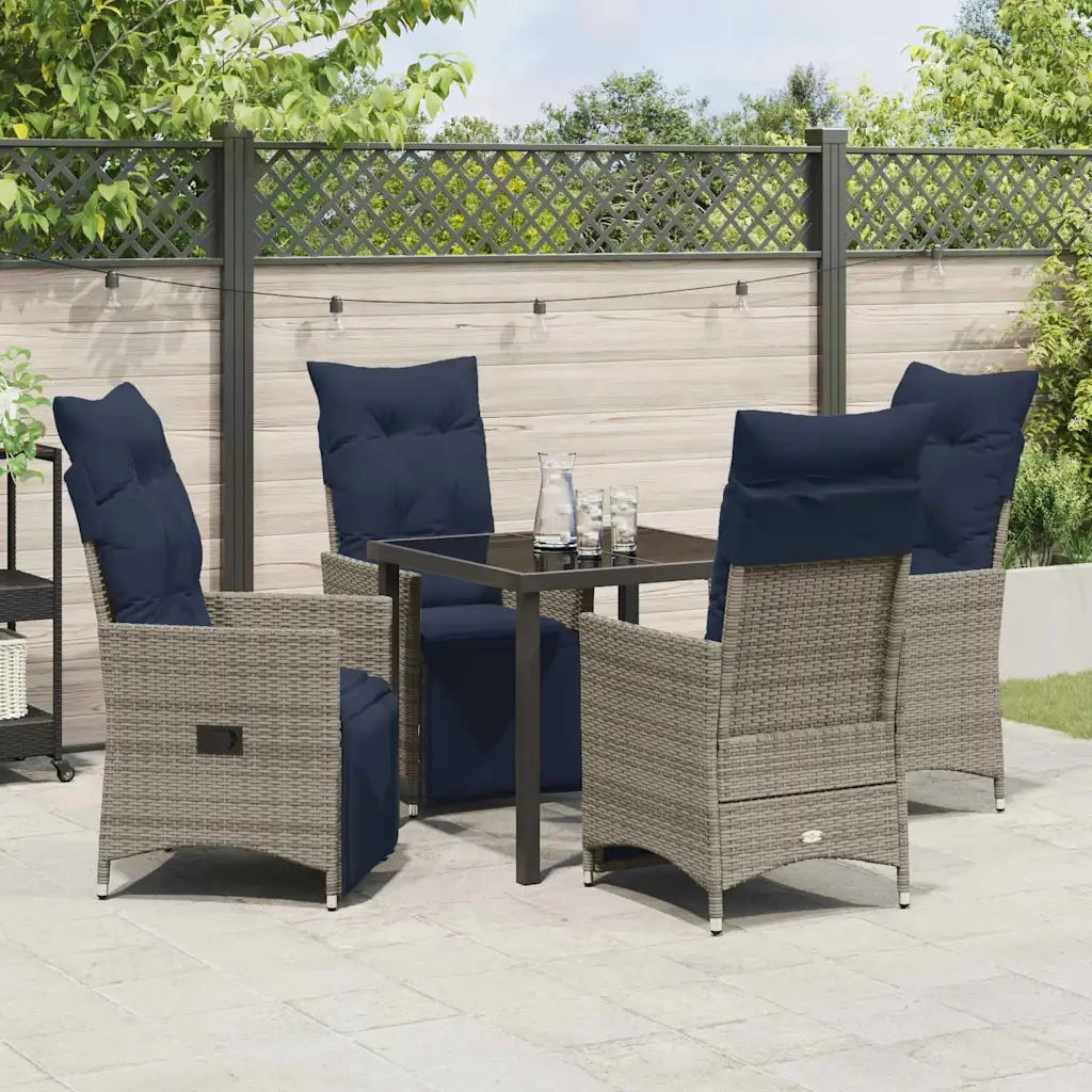 Set di tavolo e sedie con cuscino 5 pcs Grigio Rattan in PE