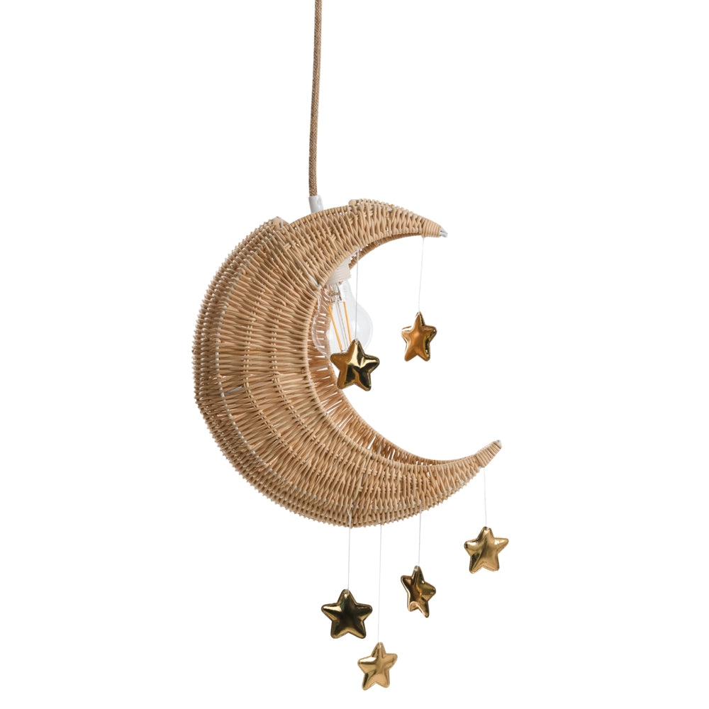 Lampada a sospensione in rattan naturale intrecciato a mano con paralume in vimini Forma di luna a soffitto Stile Boho