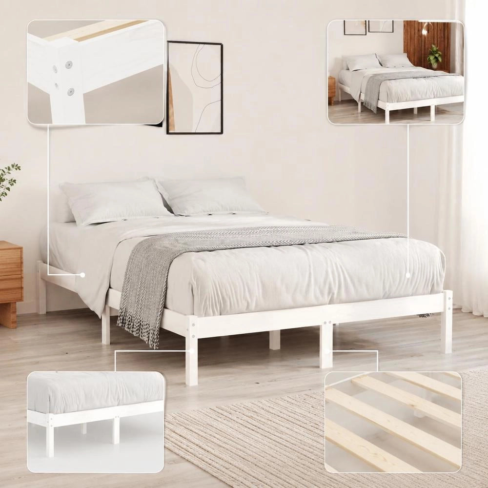Solid Wood Bed White 180x200 Cm