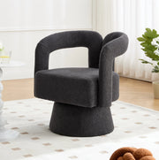 Poltrona girevole 360° in bouclé grigio scuro; con base in metallo; 67x55x74 cm