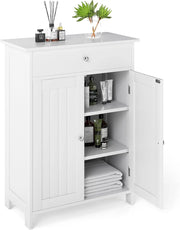 Armadietto bagno autoportante con 2 ante, 1 cassetto e 3 ripiani regolabili, mobiletto base per soggiorno, ingresso, cucina, 60 x 30 x 80 cm (bianco)