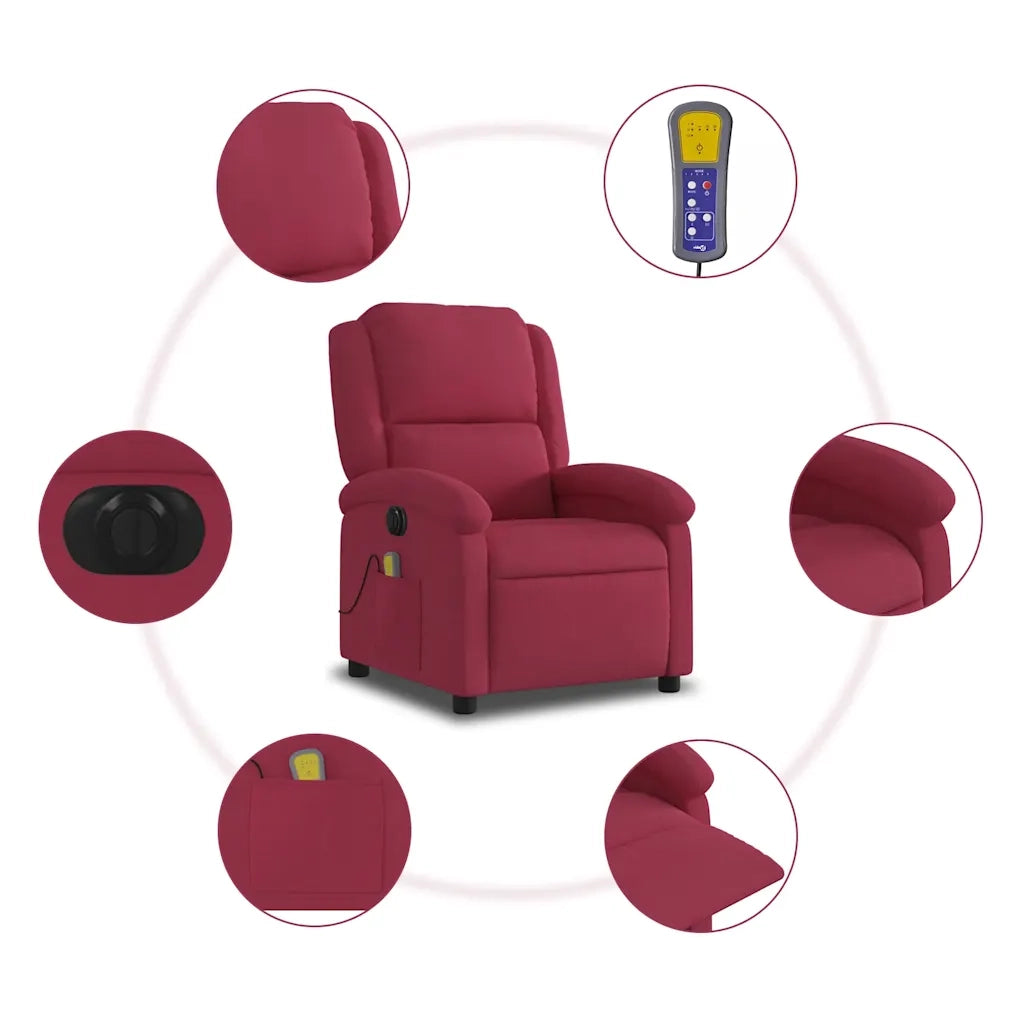 Poltrona Massaggiante | Sedia Relax Reclinabile Elettrica Rosso Vino Velluto