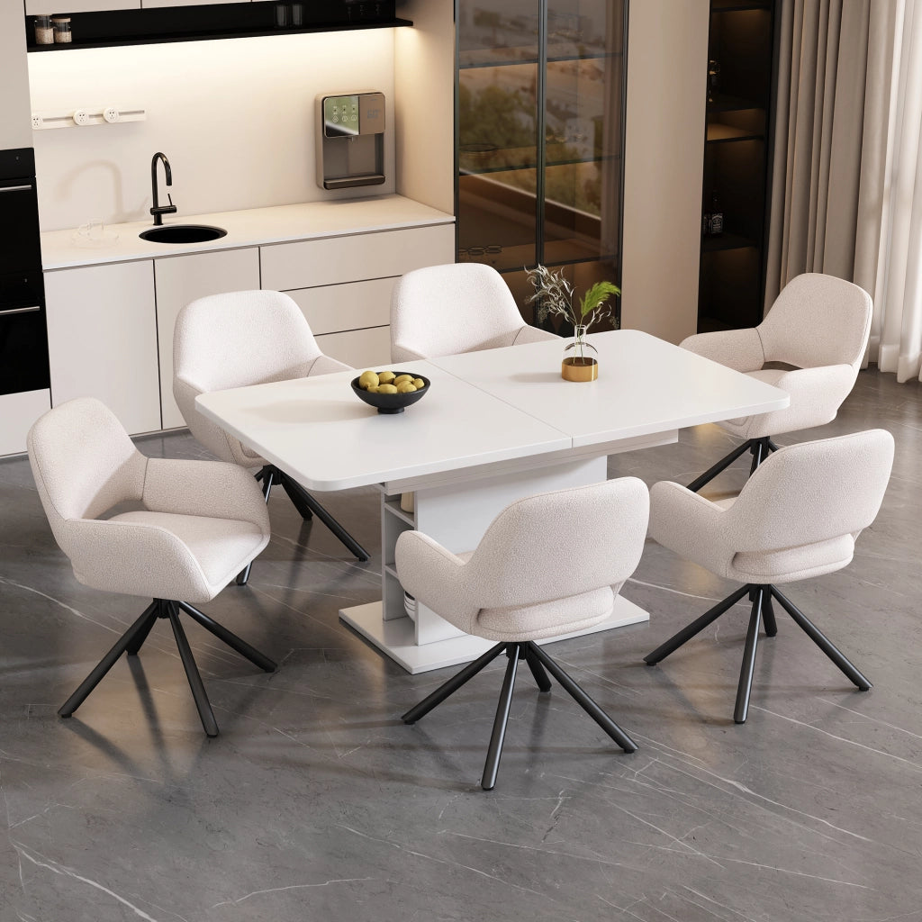 Sedie da pranzo 6 pezzi girevoli con braccioli seduta confortevole design moderno per interni in sherpa bianco