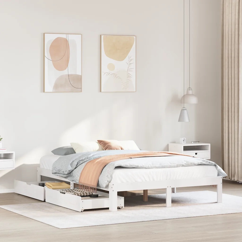 vidaXL Giroletto con Cassetti Bianco 120x200 cm Legno Massello di Pino