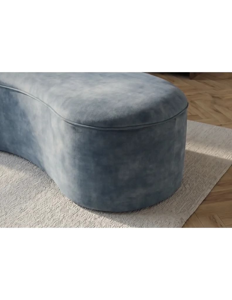 Divano NYJY con pouf contenitore in velluto - Blu - 178 x 67 x 120 cm