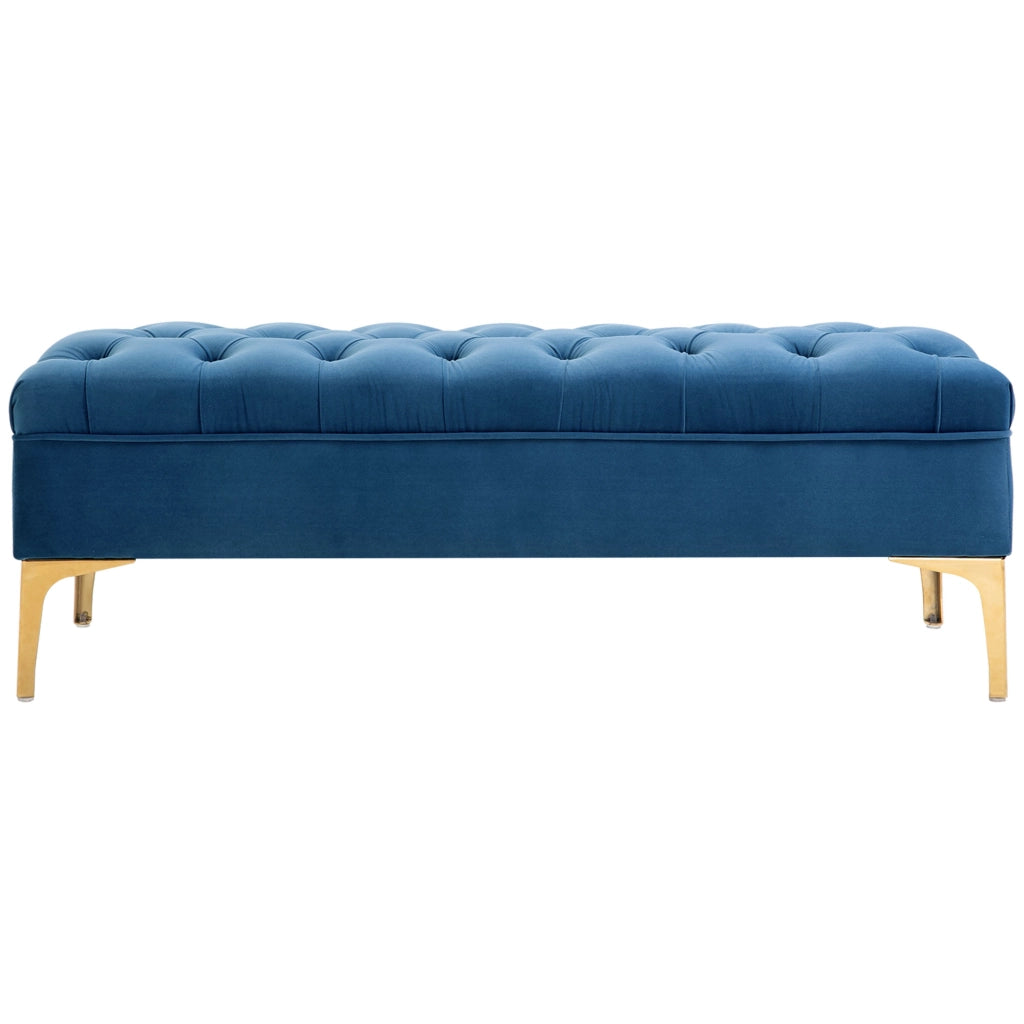 Panca imbottita con schienale ¨C zephmum ¨C velluto blu 118x45x42 cm