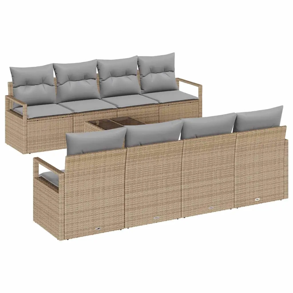 Set Divano da Giardino 9 pcs Beige e grigio polyrattan 3354979