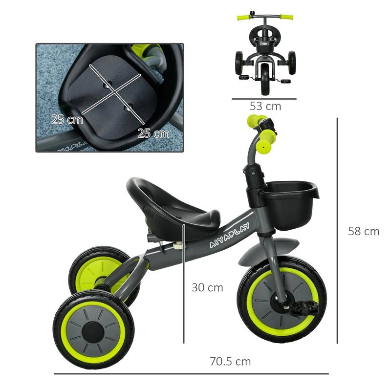 TRICICLO PER BAMBINI DA 2-5 ANNI CON SEDUTA REGOLABILE E CAMPANELLO, 70.5X50X58CM, NERO