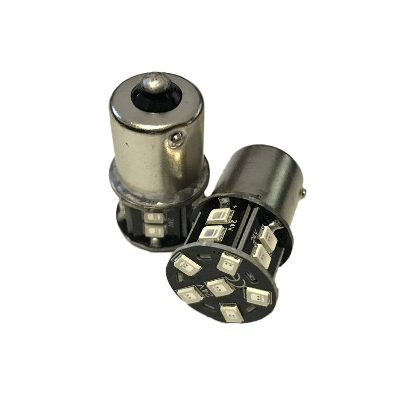 24V Lampada LED BAU15S R5W PY21W Arancione 16 SMD 2835 Piedi Storti Frecce No Polarità 360° Durata Garantita