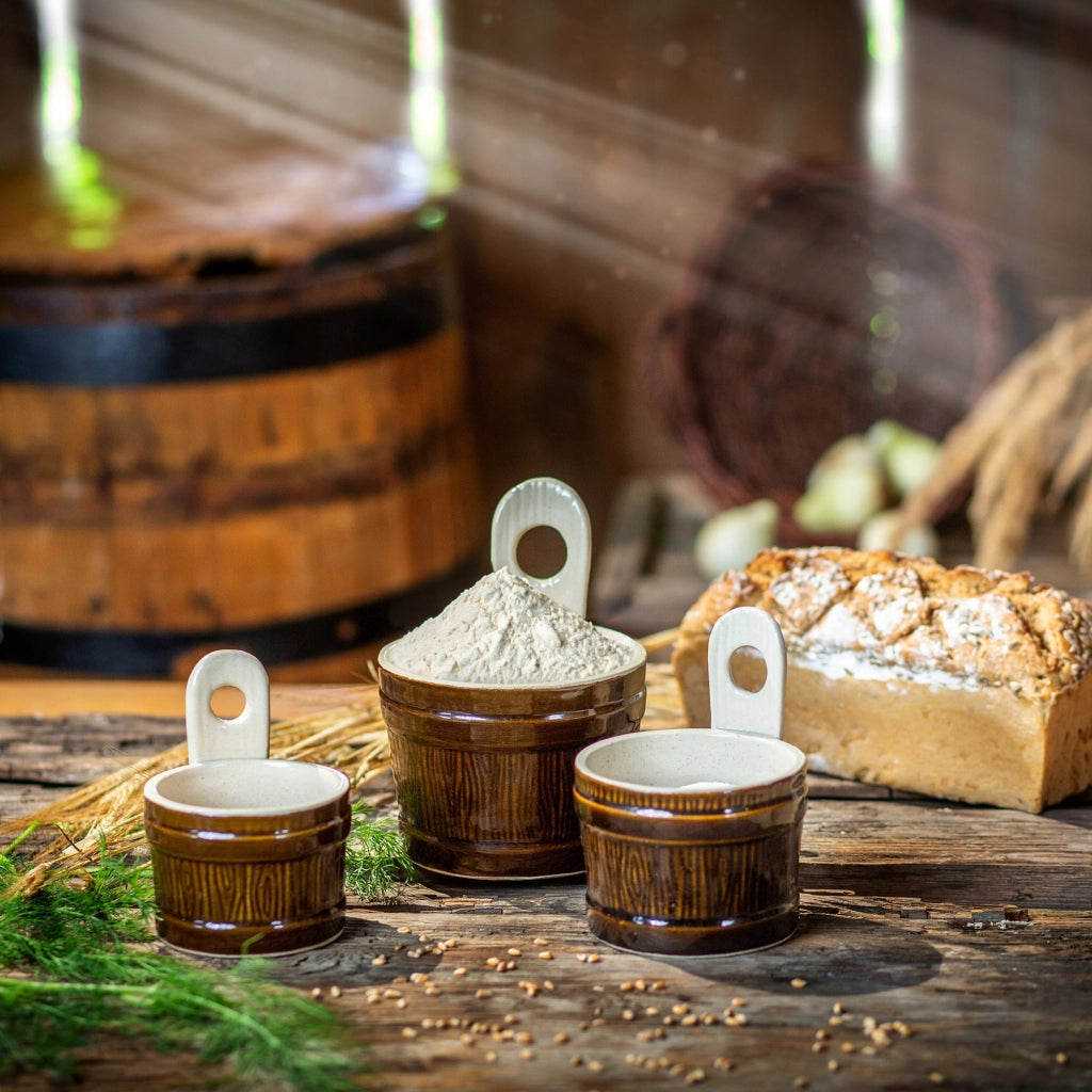 Pentola in gres KADAX con misurino per latte, contenitore per alimenti da 1 litro, gres, Polonia