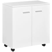 EasyComfort Mobile TV Moderno Multiuso in Legno con 4 Ruote e Freni, 2 Ante con 2 Ripiani, 60x35x65 cm, Bianco