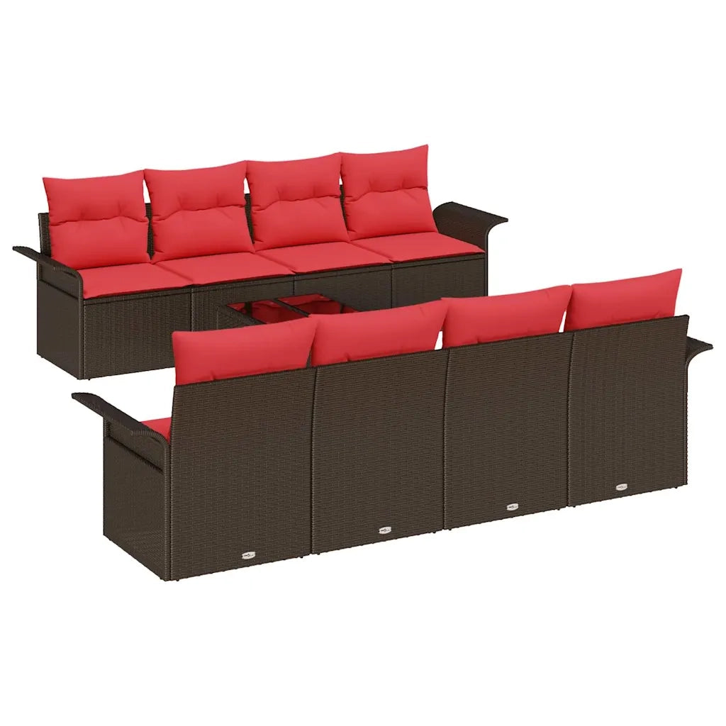 Set Divano da Giardino 9 pcs Beige e Rosso polyrattan