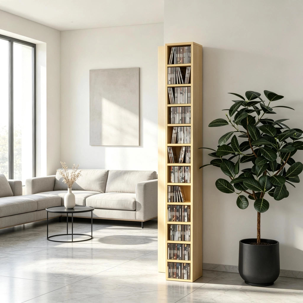 PORTA CD Angolare 21x20x175 cm Legno Naturale per 204 CD