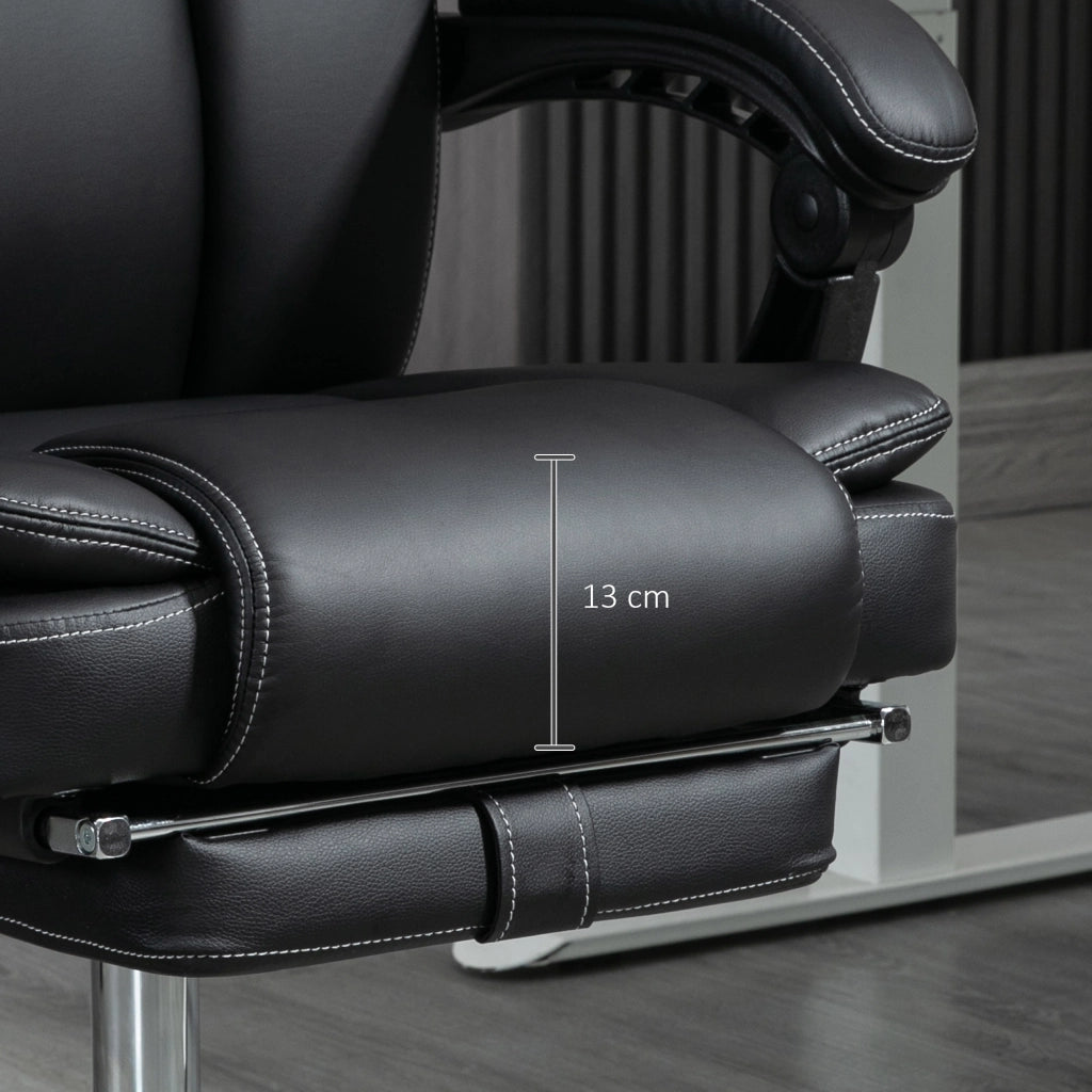 Sedia da ufficio massaggiante ergonomica reclinabile con riscaldamento poggiapiedi e tasca in pelle sintetica nera