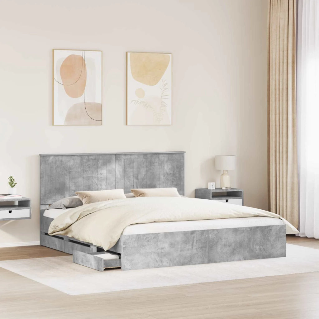Struttura del letto con cassetto-Giroletto con contenitore-Rete del Letto Grigio cemento 180 x 200 cm 245167