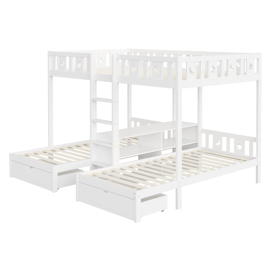 Letto a Soppalco con Scala, Cassetti e Contenitore ¨C MINIMAL ¨C Massello Bianco 90x200 / 140x200