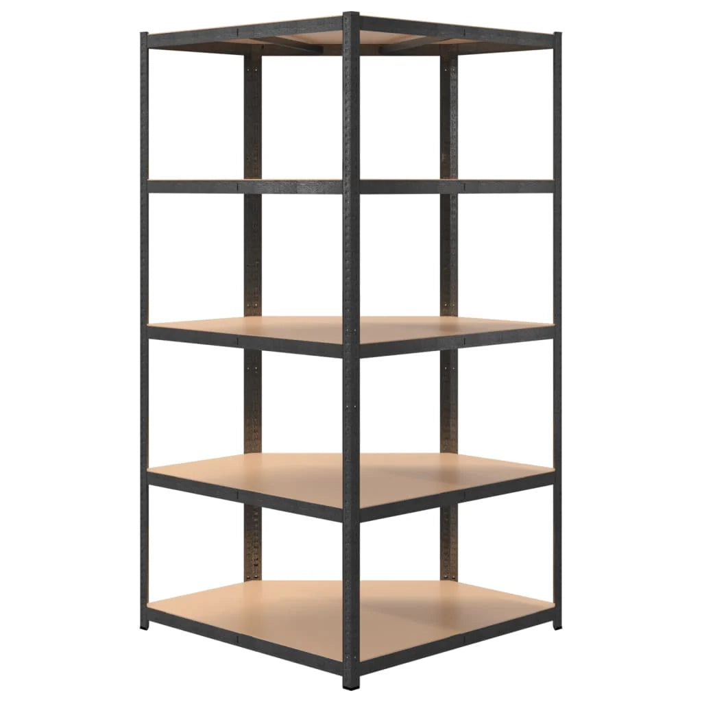 Scaffale angolare a 5 ripiani in acciaio e legno ingegnerizzato grigio 02_0045675