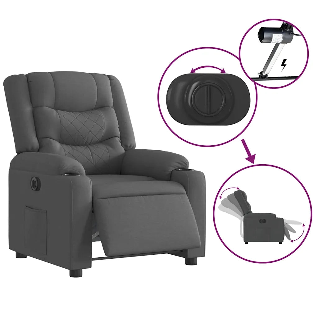 Poltrona | Sedia Relax Elettrica Reclinabile Grigio Scuro in Tessuto