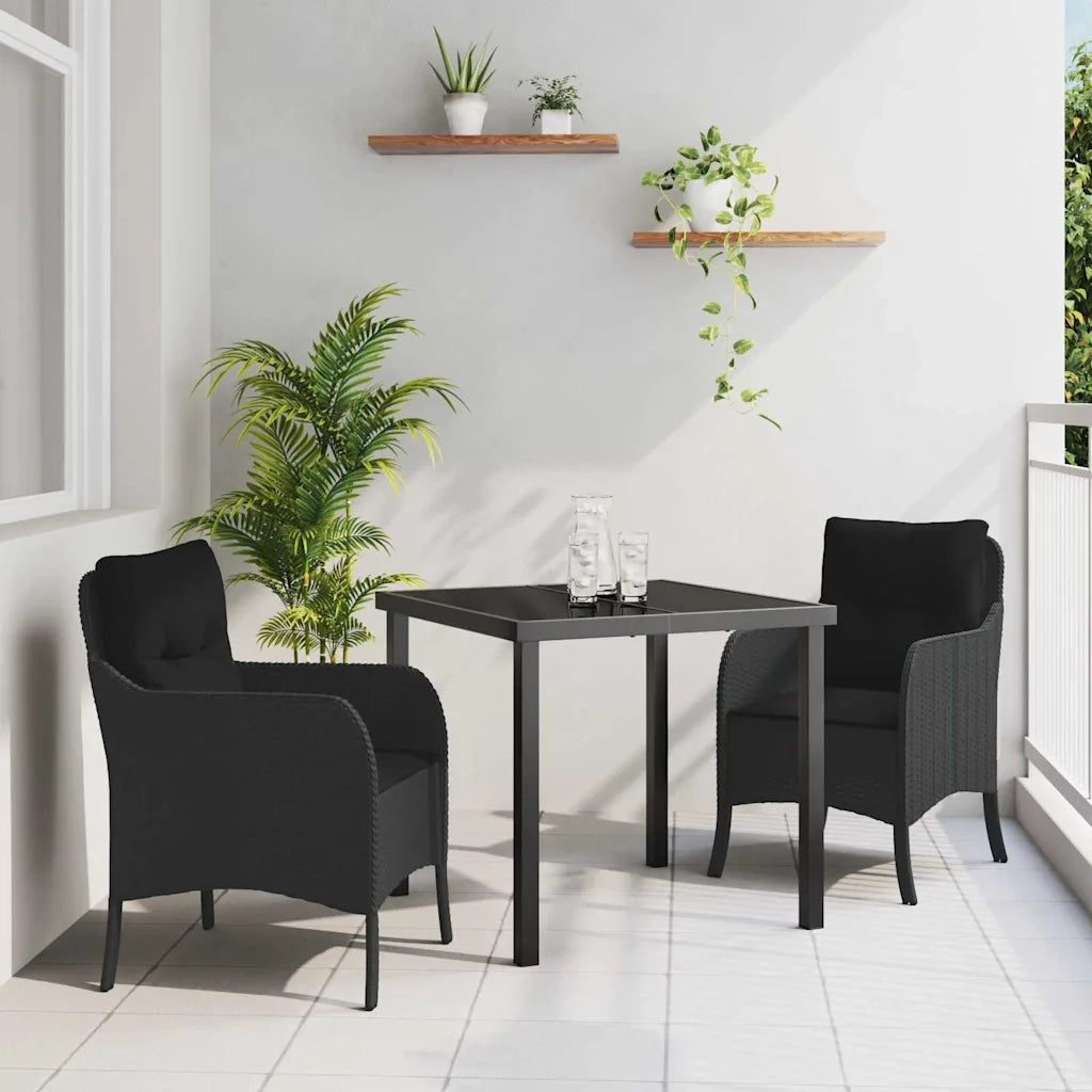 Set da Pranzo per Giardino con cuscino 3 pcs Nero polyrattan 3380148