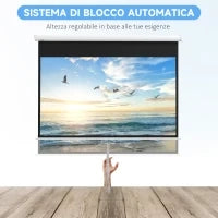 Telo Proiettore 80" 16:9 con Corda di Regolazione, in Plastica e Metallo, 187x8x150 cm, Bianco