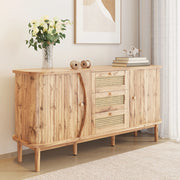 Madia 140.5x40x76 cm con 3 cassetti in rattan; ante scorrevoli e ripiani regolabili in pannello truciolare naturale