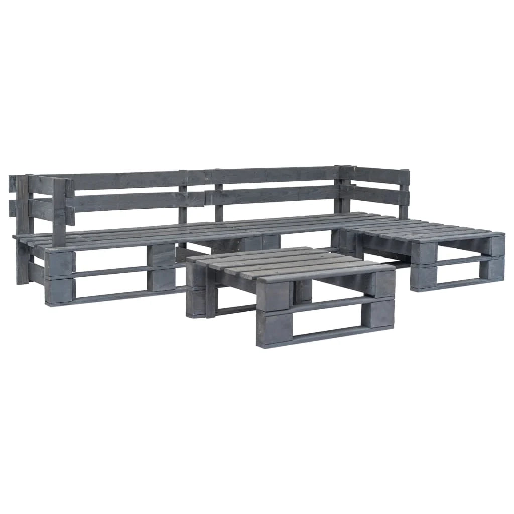 Set di mobili da giardino per esterni 4 pezzi in pallet con cuscini grigi legno 02_0016273