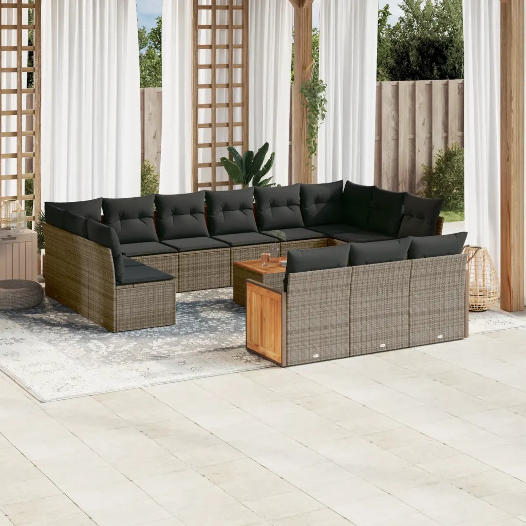 Set Divani da Giardino 14pz con Cuscini in Polyrattan Grigio 3228146