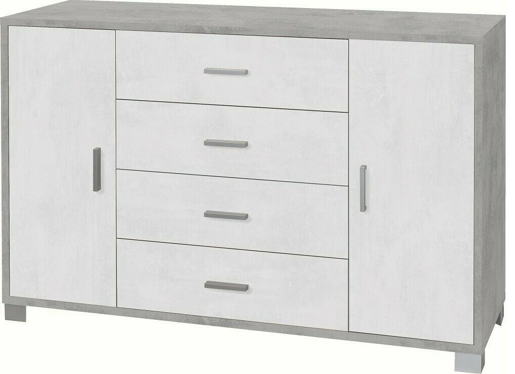 Mobile Madia 4 Cassetti e 2 Ante H86 L136 P41 Cm Struttura colore Cemento frontali Bianco Ossido 775k Sarmog