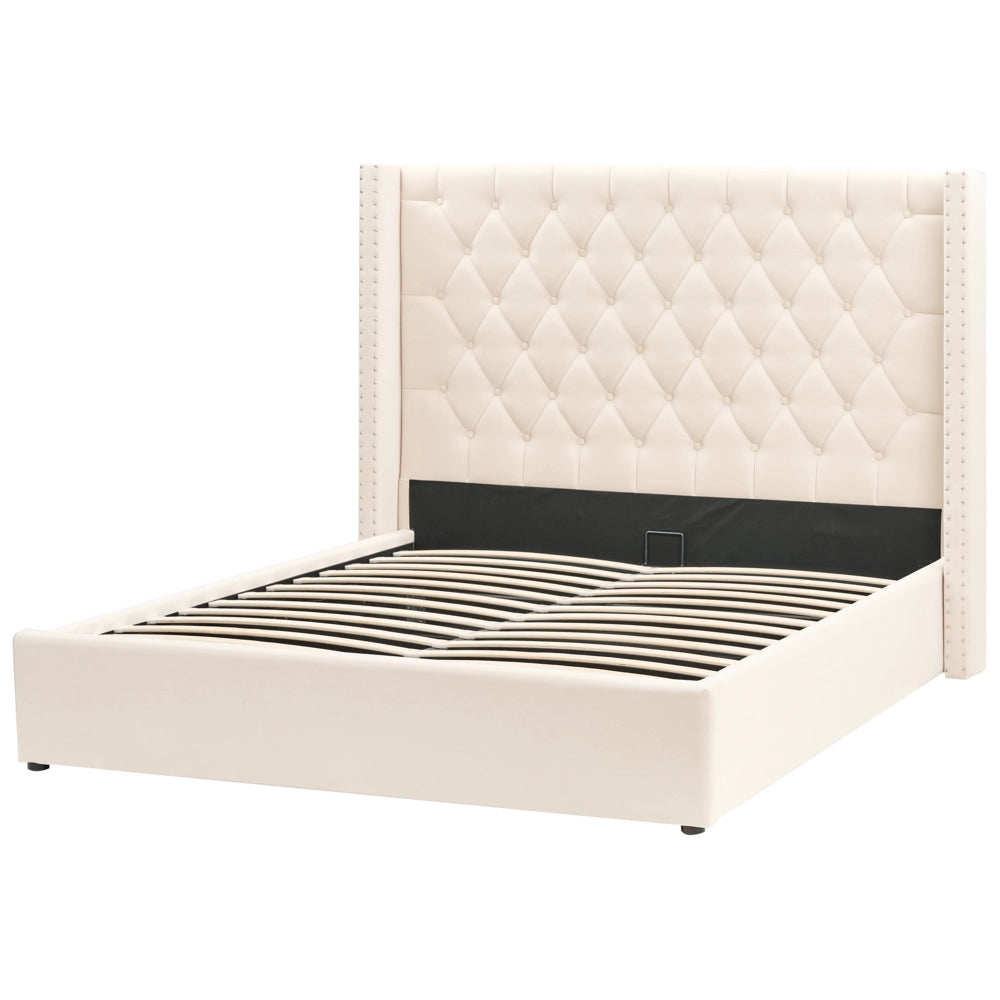 Letto contenitore velluto bianco sporco 160 x 200 cm glamour elegante