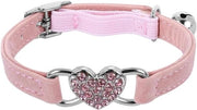 Collare per gatti e cani a forma di cuore con perle regolabili, campanello e disegno a diamante in diverse colori.