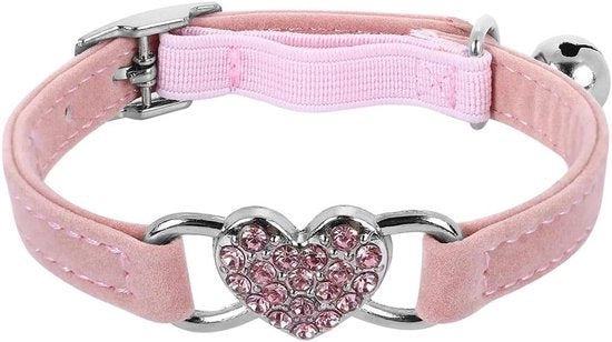 Collare per gatti e cani a forma di cuore con perle regolabili, campanello e disegno a diamante in diverse colori.