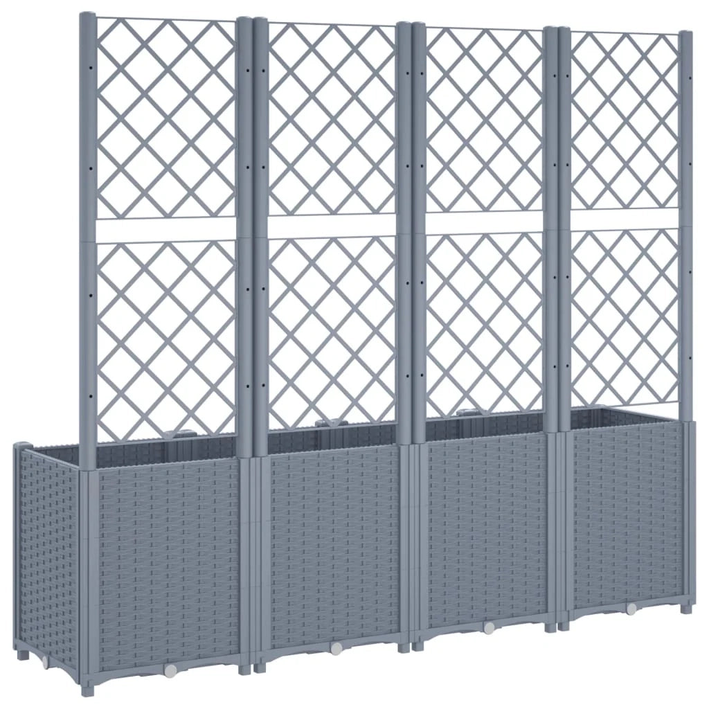 Fioriera rialzata per piante fiori terrazza giardino con traliccio 160 x 40 x 140 cm PP grigio 02_0038263