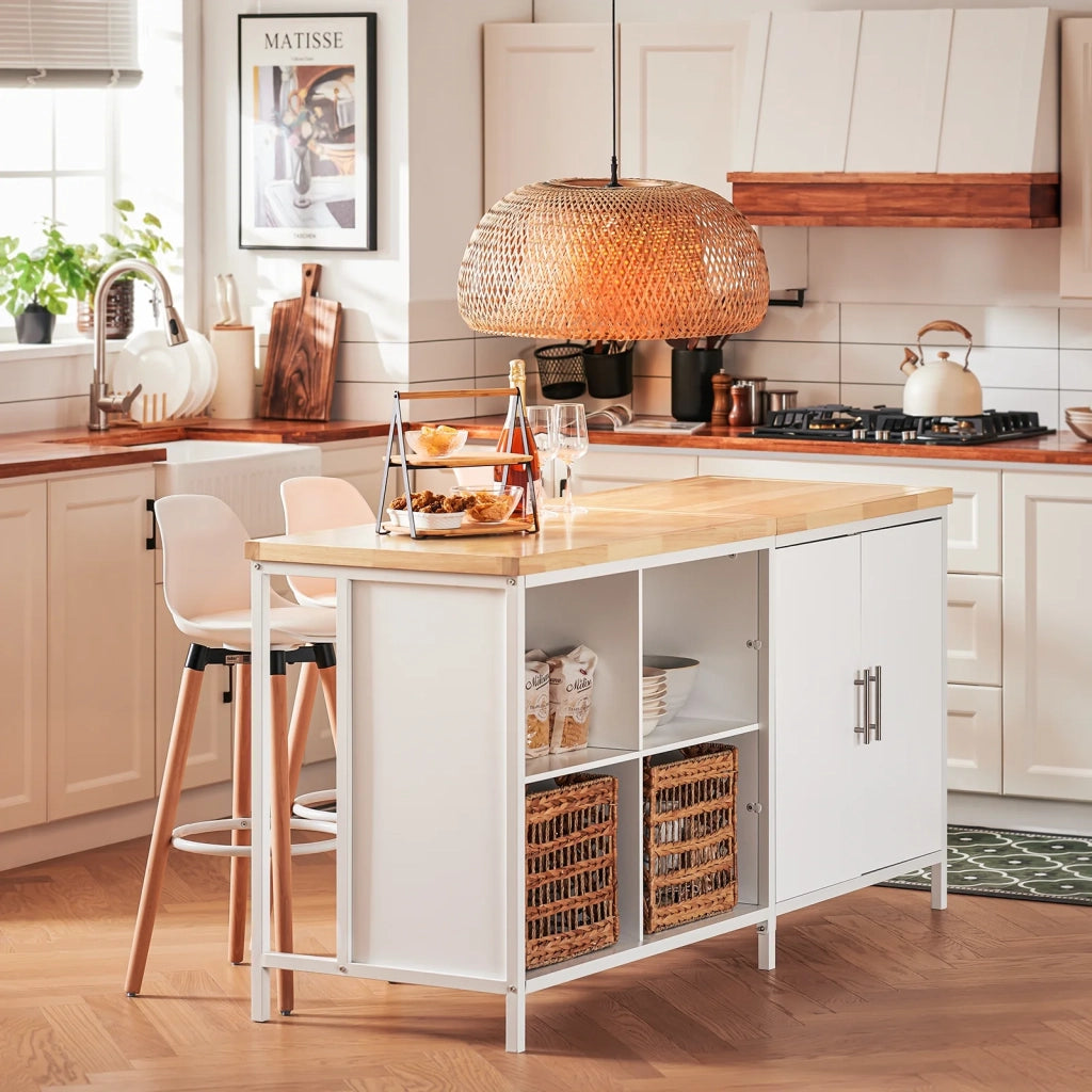 Isola cucina Mobile da cucina autoportante Credenza Tavolo da bar design industriale Bianco 170x60x89cm KNL09-WN