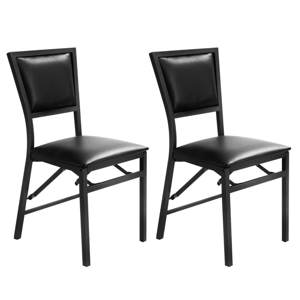 Set di 2 sedie pieghevoli con schienale alto e telaio in metallo-Sedie alte da bancone imbottite in ecopelle Nero